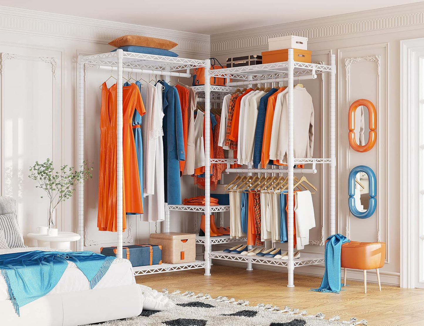 Raybee Clothing Racks for Hanging Clothes Heavy Duty Clothes Rack Load 750LBS Garment Rack, 77" H x 70.5" W x 13.8" D, White