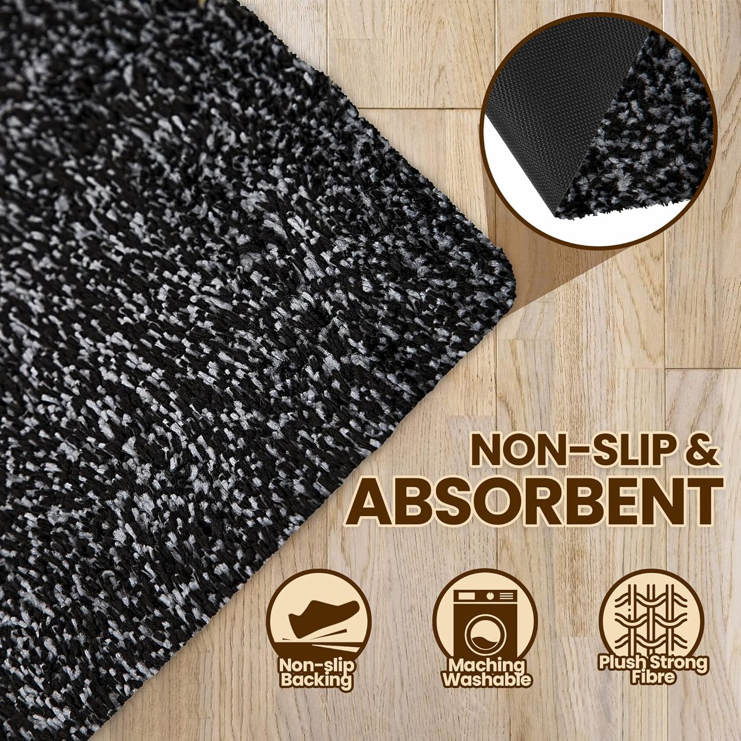 Premium Microfiber Indoor Door Mat – 36"x60" Washable Entry Mat, Non-Slip, Waterproof Backing, Super Absorbent, Low Profile Entryway Doormat for Indoor Entrance