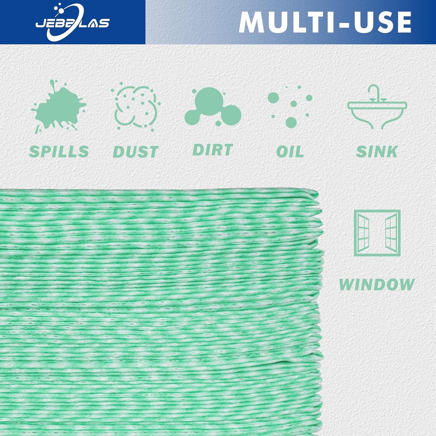 JEBBLAS Handi Wipes Reusable Cloths Dry Cleaning Cloths Dish Towel Kitchen Towel Handy Cleaning Wipes,Pack of 50, Green