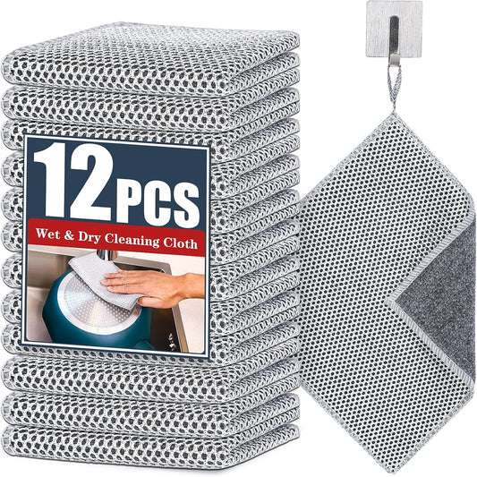Navona 12 Pcs New Upgrade Steel Wire Dishcloth,Dry and Wet Dual-Use Steel Wire Cleaning Cloth,Powerful Cleaning Non-Scratch Wire Dishcloth Rag for Cookware, Sinks, Dishes, Stove Tops