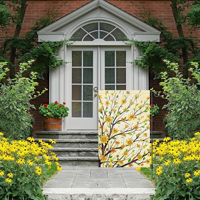 Louise Maelys Summer Tree Garden Flag Spring Floral Welcome 12x18 Inch Double Sided Small Burlap Seasonal Holiday Yard Outdoor Sign Outside Home House Decoration