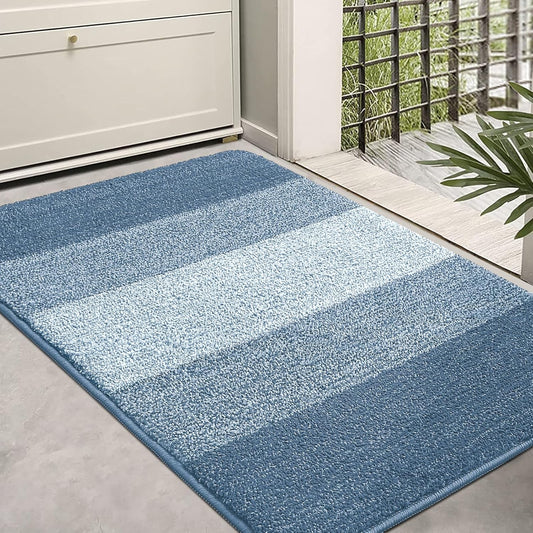 Kitinjoy Indoor Outdoor Door Mat, 36x24 Non-Slip Absorbent Dirt Trapper, Low-Profile Washable Inside Entrance Front Floor Mat, Sturdy Soft Entry Doormats for Entryway, Light Blue