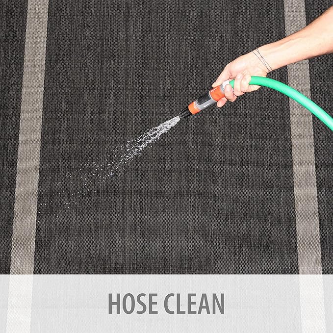 CAMILSON Outdoor Rug 8x10,Modern Outside Rugs for Patios Porches Waterproof Durable Washable Non-Shedding, Easy-to-Clean Indoor Outdoor Area Carpet (8 x 10, Bordered - Dark Gray/Light Gray)