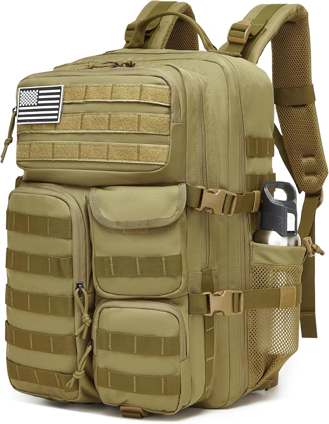 Wotony Tactical Backpack - Military waterproof backpack with multiple pockets and tactical gear for the outdoors (khaki, 45L)