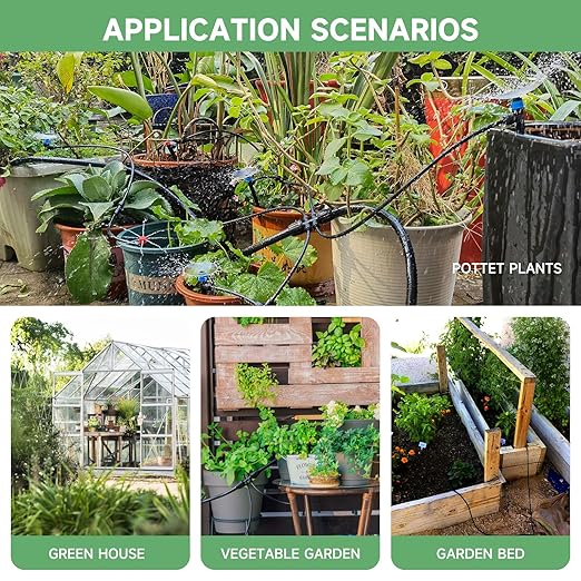 Quick-Connect 200FT Drip Irrigation System Kit, Automatic Garden Plant Watering System for Greenhouse, Yard, Lawn, with 1/2 inch 1/4 inch Irrigation Tubing Hose and Accessories