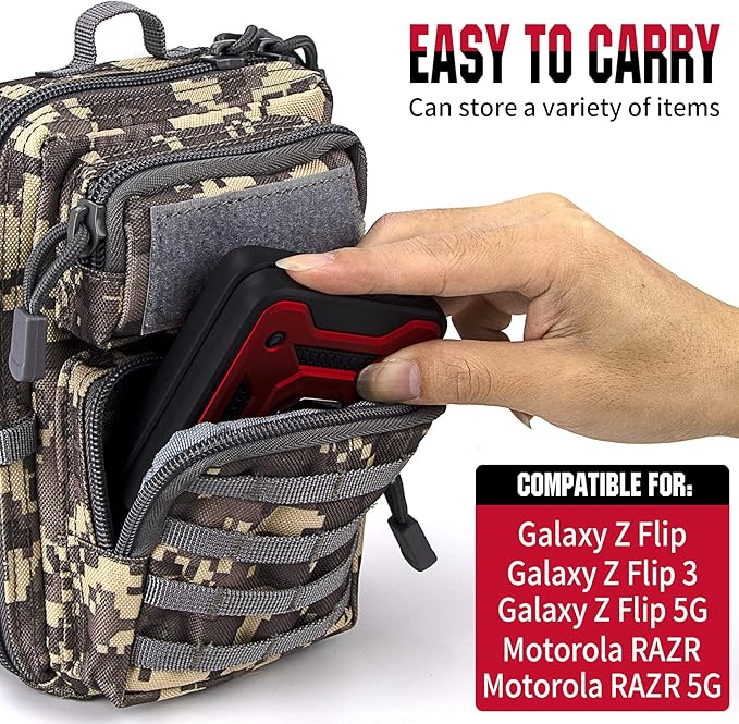bvya Tactical Molle EDC Utility Pouch Compact Tool Pouch Mini Waist Bag Crossbody Backpack-Design Phone Pouch with Shoulder Strap Flag Patch and D-Rings