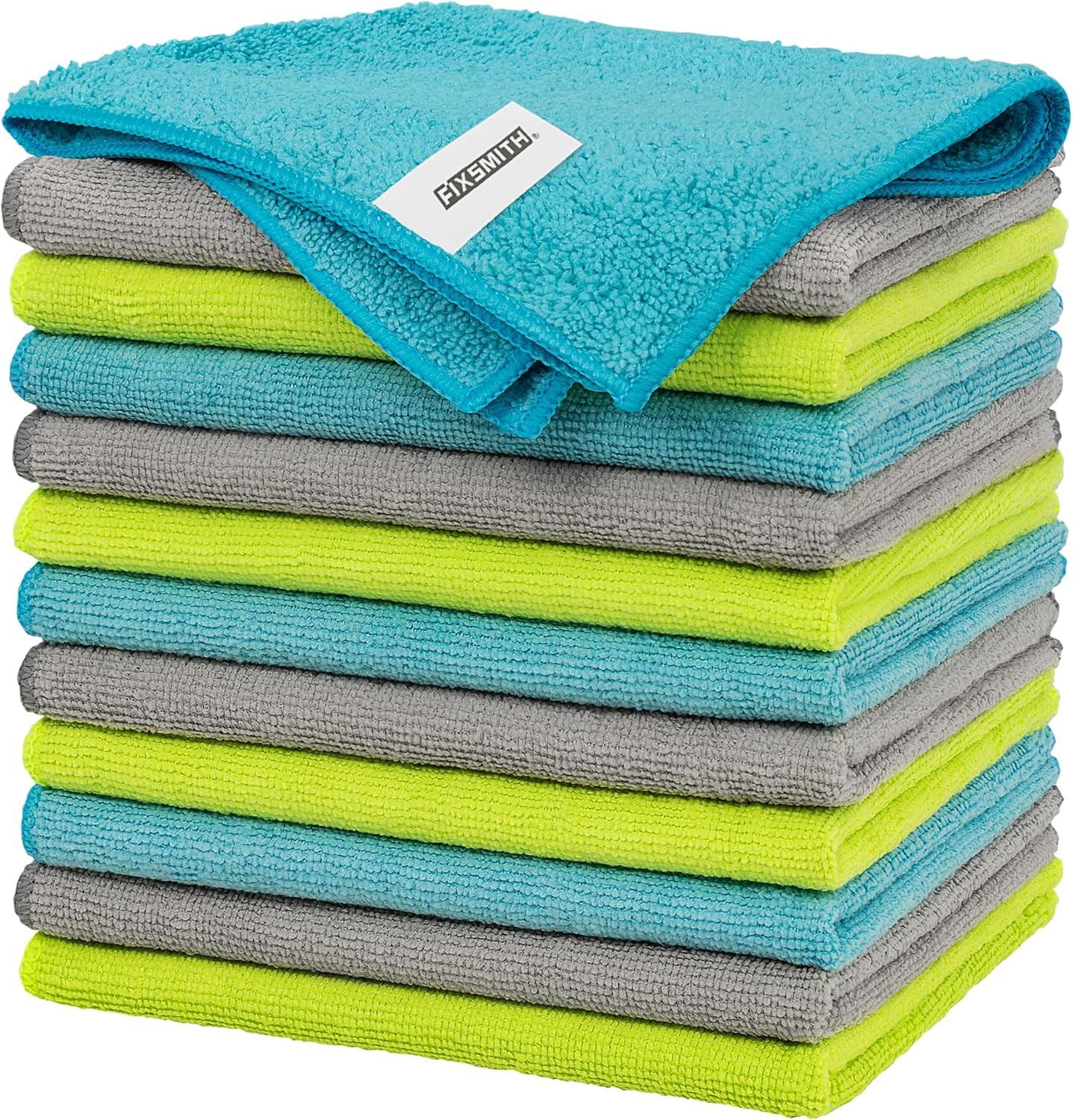 FIXSMITH Microfiber Cleaning Cloth - Pack of 12, Multi-Functional Towels, Size: 12 x 16 in, Highly Absorbent Rags, Lint-Free, Streak-Free for Car, Kitchen, Home, Office