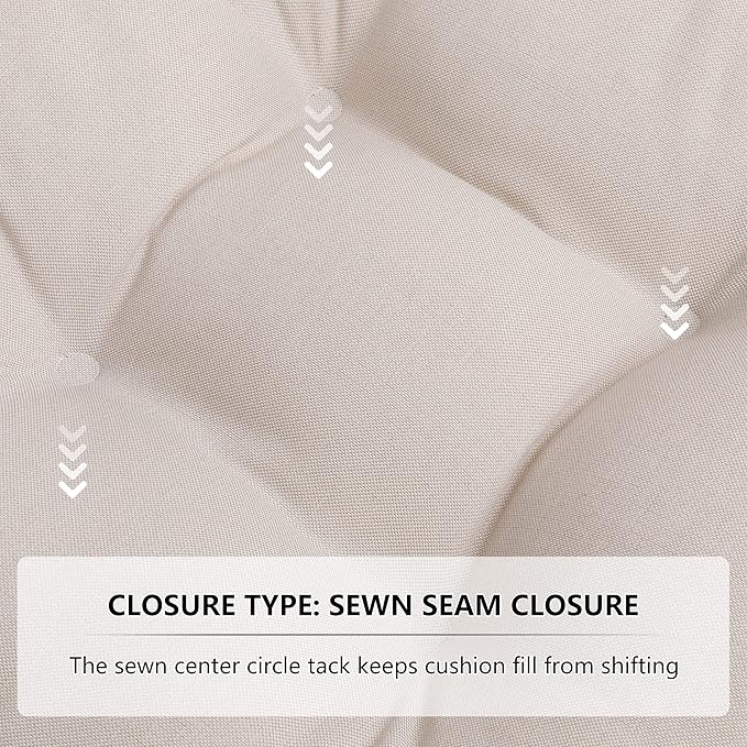 RACE LEAF Outdoor Cushions 17" x 17" Patio Chair Seat Pads, Set of 2 Thick Fill Tufted Square Patio Cushions, Water-Resistant Olefin Chair Seat Cushion with Ties for Non-Slip Support, Beige