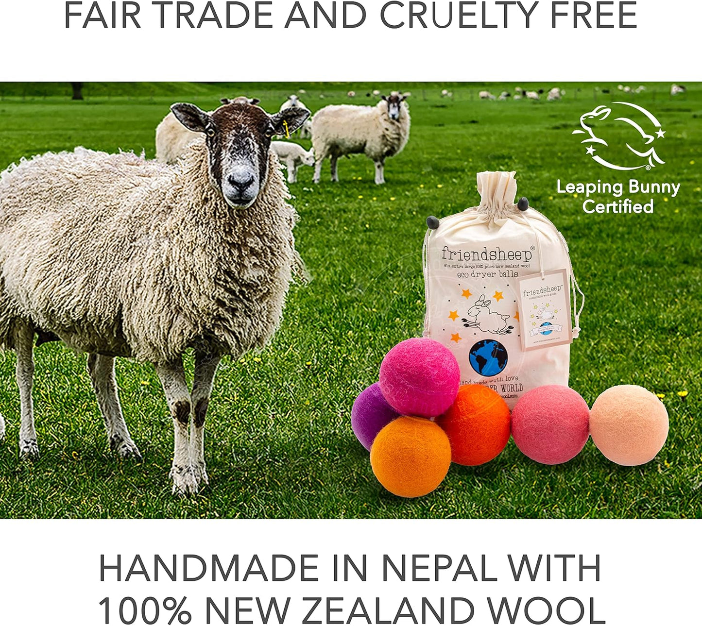 Friendsheep Wool Dryer Balls 6 Pack XL Organic Premium Reusable Cruelty Free Handmade Fair Trade No Lint Fabric Softener Color - Tropical Sunset