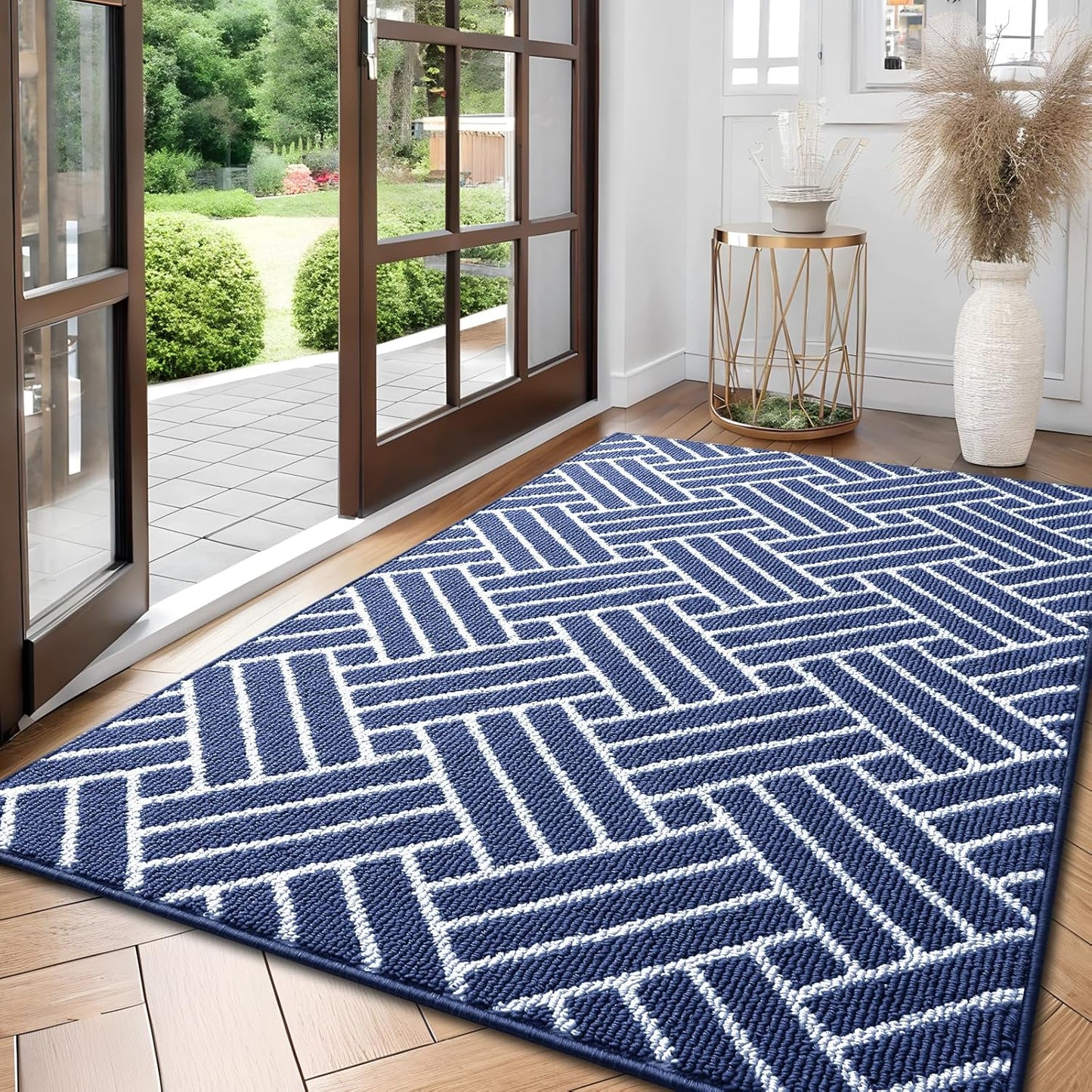 OLANLY Large Indoor Door Mat, 59x35 Inch, Dirt Resistant and Absorbent, Non-Slip Rubber Backing Floor Mats, Easy Clean Low-Profile Doormat for Entryway, Front Door, and Inside Entrance, Navy