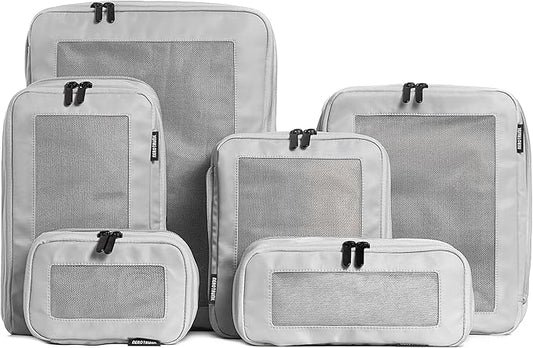 Compression Packing Cubes for Travel - Luggage Organizer Bags - Double Zipper Packing Cubes for Suitcases (6-Pack, Light Grey)