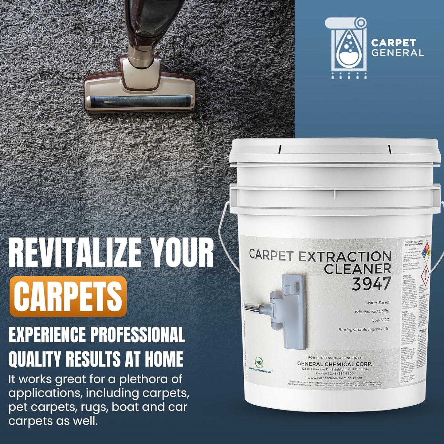 Carpet Extraction Cleaner - Water-Based Professional Deep Clean Carpet Cleaner Solution for Machine - Heavy Duty Stain Remover, Pet-Friendly, Ideal for Residential & Commercial Use