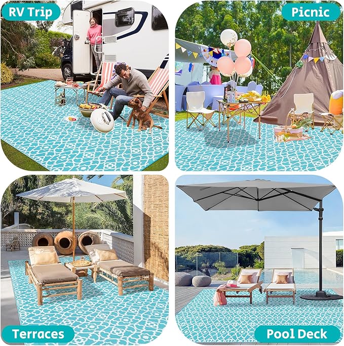 HEBE Outdoor Rug Waterproof 9x18, Plastic Straw Rug Camping Rug, Reversible Outdoor Patio Rugs RV Mat Clearance, Indoor Outside Floor Carpet for Porch,Deck,Camper,Balcony,Backyard