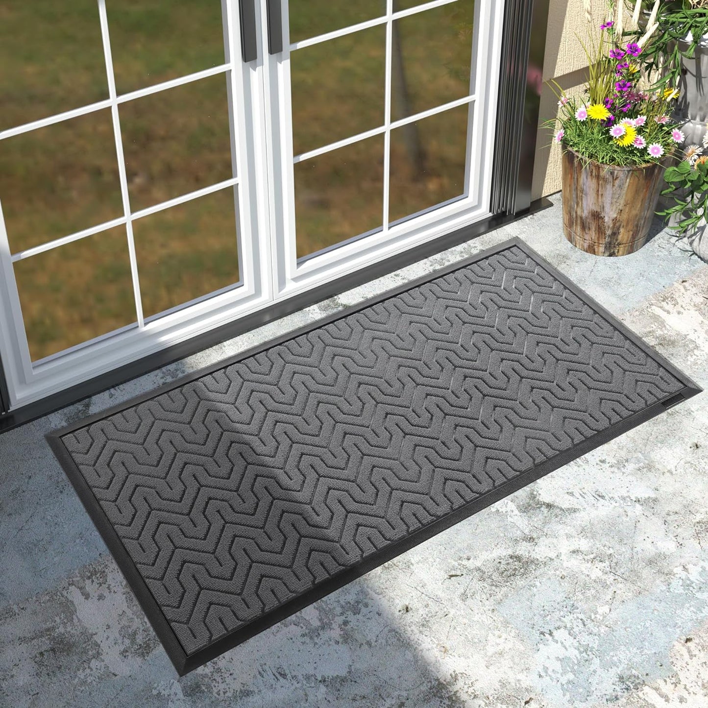 Yimobra Large Door Mat Outside Entrance 47x24, Waterproof Heavy Duty Outdoor Mats for Front Door, Non Slip Rubber Entry Mat for Garage Patio, Easy Clean, Grey