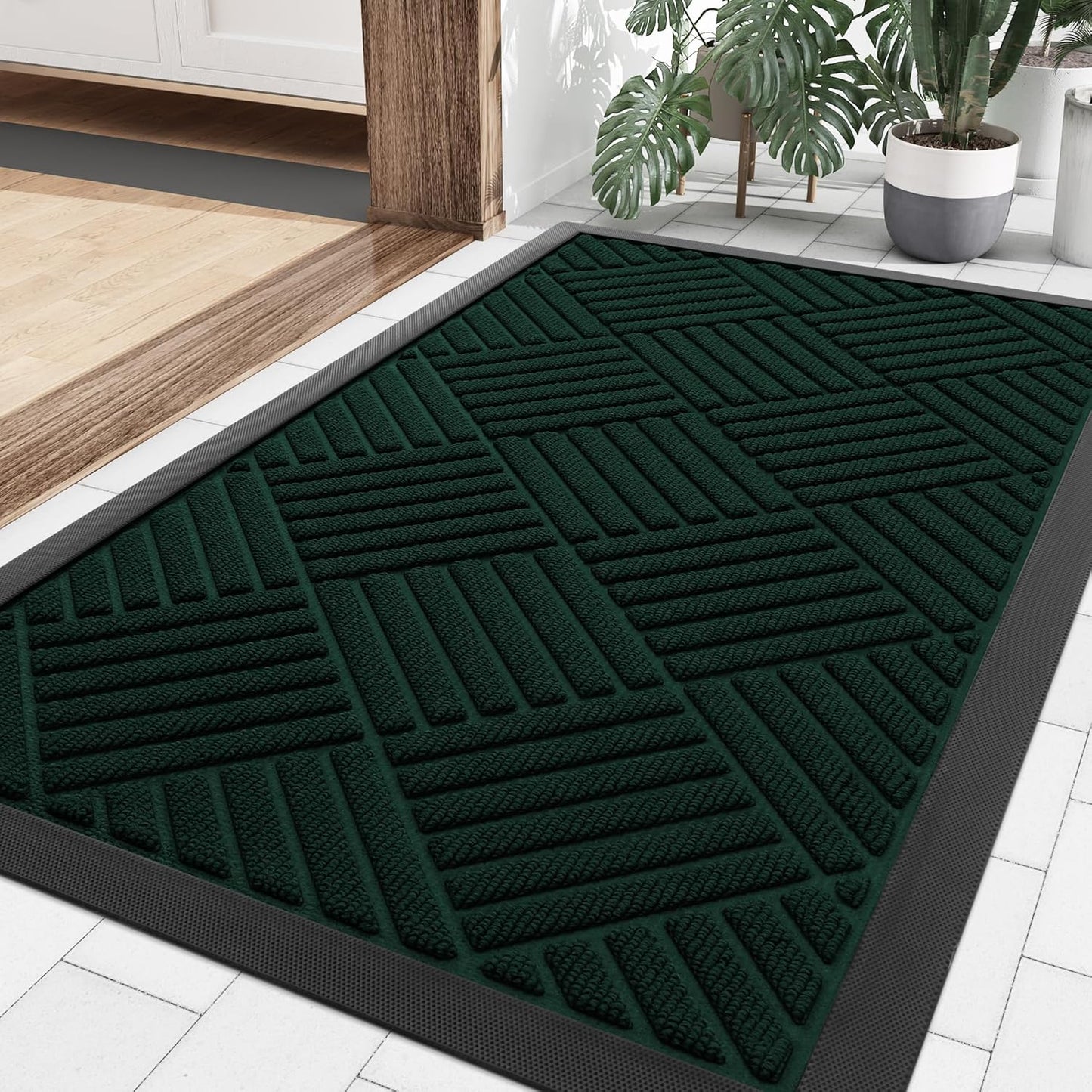 Smiry Front Door Mat Outside Entrance, Heavy Duty Outdoor Indoor Mat, Natural Rubber Doormat, Non Slip, Trap Dirt and Moisture, Easy Clean, Low Profile Patio Porch Entryway Mat, 29.5x17, Dark Green