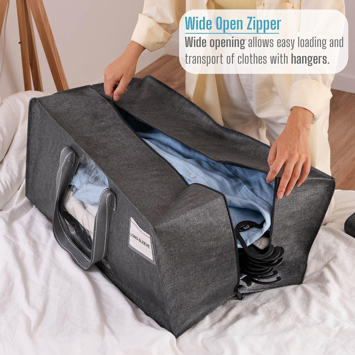 VENO 6 Pack Moving Bags Extra Large Storage Bags for College Move-In, Heavy-Duty Storage Totes, Packing Boxes, and Wardrobe Moving Supplies - Durable Laundry Bags for Clothes (Gray w/Window, 6 Pack)