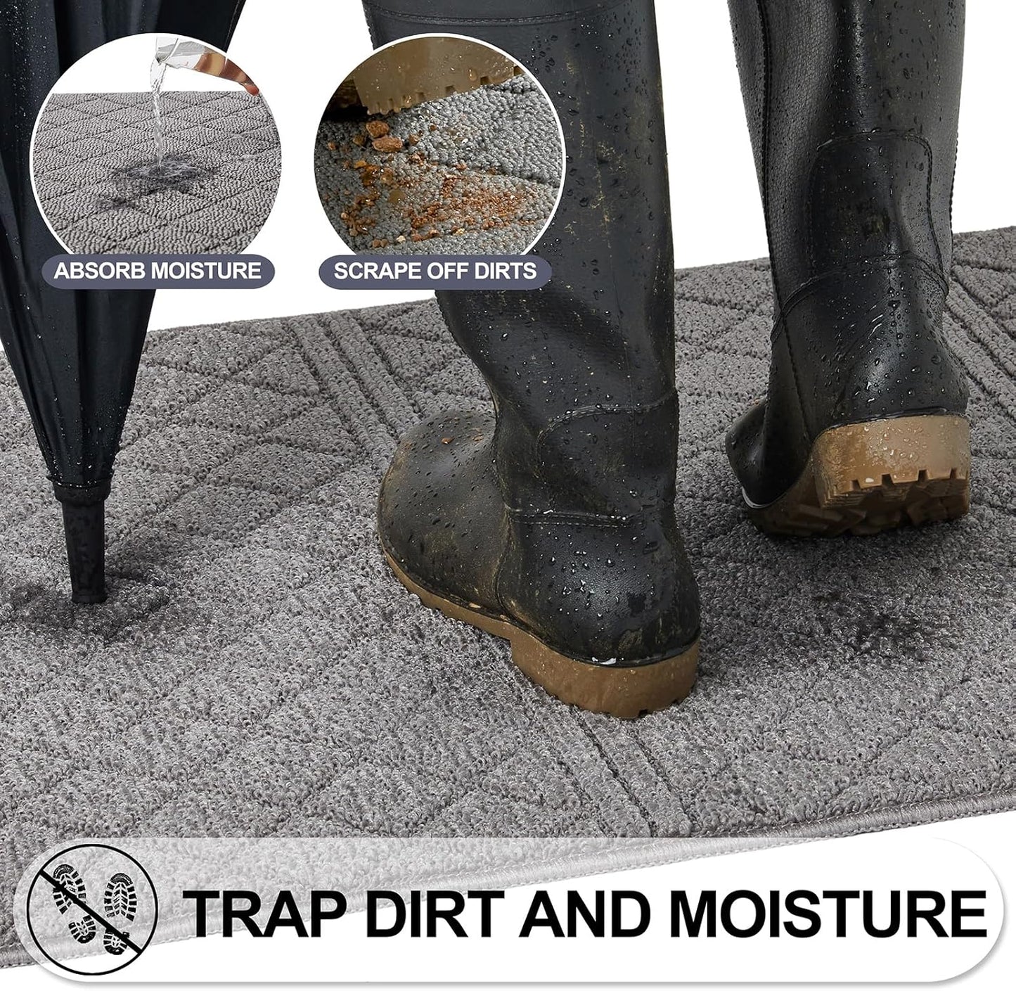 REFETONE Indoor Doormat, Front Back Door Mat 32"x40" Absorbent Rubber Backing Non Slip Door Mats, Low-Profile Resist Dirt Rugs, Machine Washable Door Rug Inside Floor Mat for Entryway, Light Grey