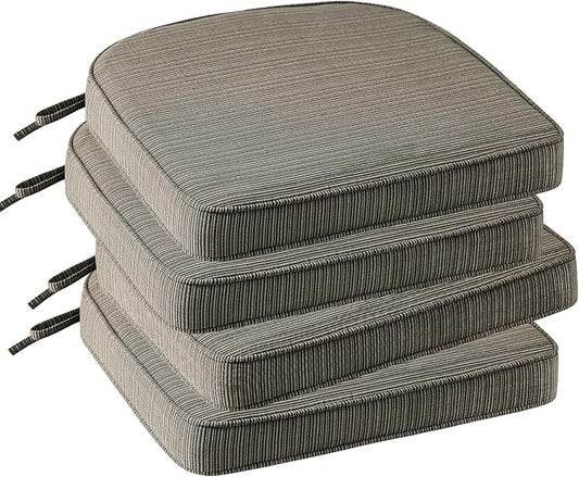 Outdoor Outdoor Round Corner Seat Cushion, 17"x16"x2", Set of 4, Non Slip Seat Cushion Pads with Removable Cover for Patio Furniture, Garden Yard Lawn, Dark Black Tan Stripe