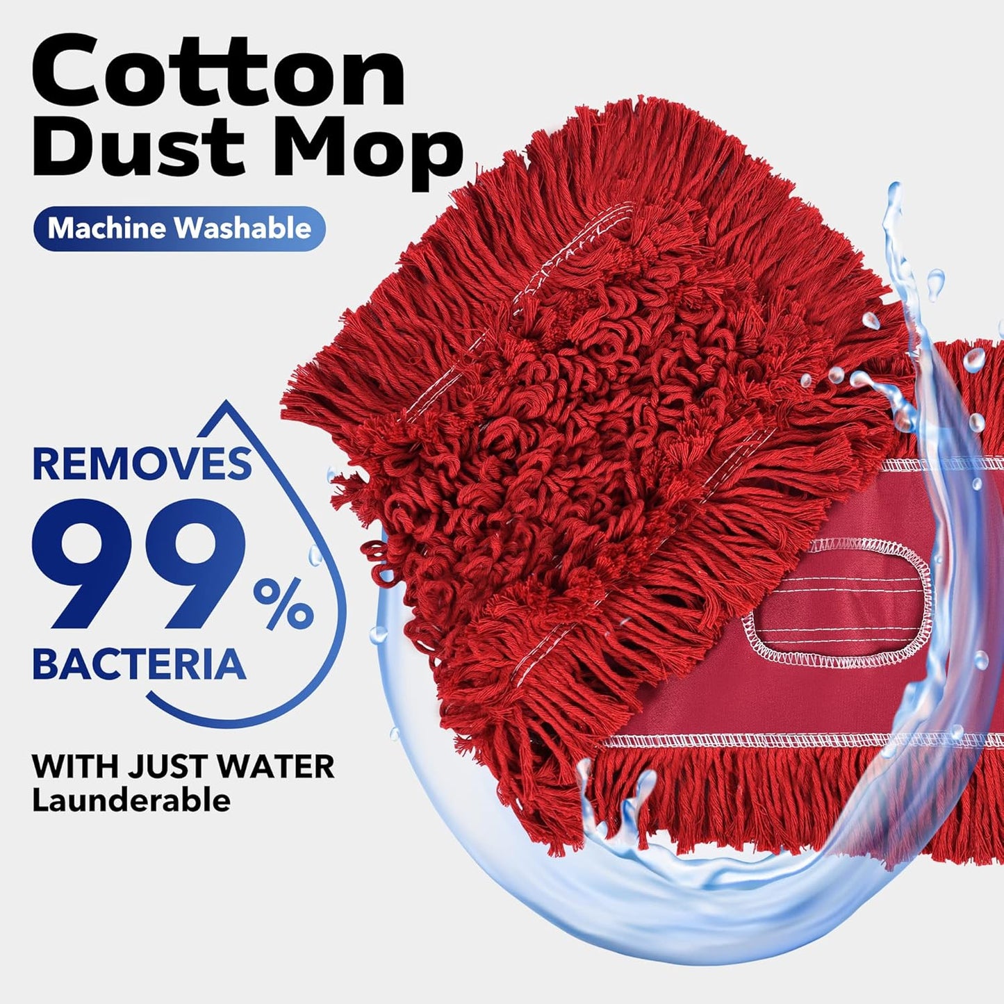 Matthew Cleaning 36'' Industrial Strength Cotton Dust Mop Refill Washable Replacement Heads for Residential & Commercial Use Fit Standard Dust Mop Frames, Hardwood, Concrete Floors Red 12 Pack