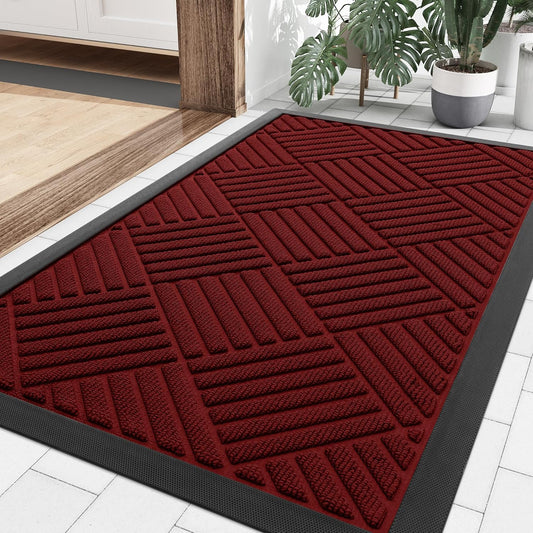 Smiry Front Door Mat Outside Entrance, Heavy Duty Outdoor Indoor Mat, Natural Rubber Doormat, Non Slip, Trap Dirt and Moisture, Easy Clean, Low Profile Patio Porch Entryway Mat, 29.5x17, Red