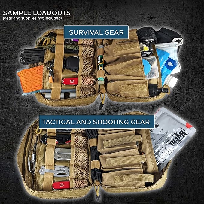 EPG Tactical EDC Organizer, Molle Utility Pouch - First Aid, Modular Survival Bag, Large Tan