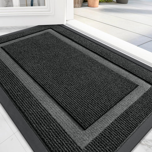 OLANLY Front Door Mat Indoor Outdoor Entrance, Waterproof All-Season, All-Weather Doormat, Sturdy Natural Rubber, Fade Resistant, Low Profile, Easy Clean Patio Porch Entryway Mat, 71x23, Black
