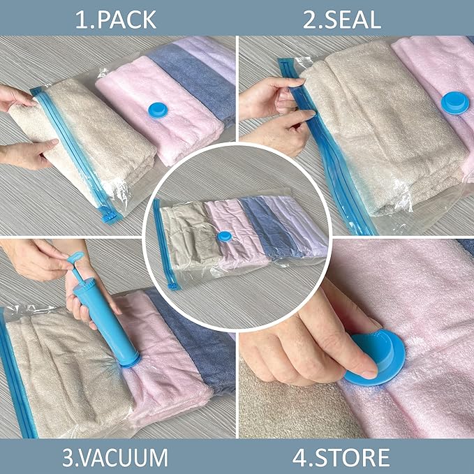 10 Large Vacuum Storage Bags with Hand Pump, Large Vacuum Seal Bags for Clothing, Space Saver Bags for Travel Lugggage, Blankets, Comforters
