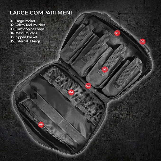 EPG Tactical Molle EDC Organizer - Large Black Modular Survival Bag with First Aid Pouch