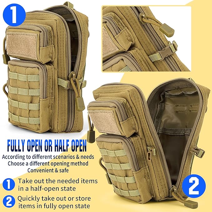bvya Tactical Molle EDC Utility Pouch Compact Tool Pouch Mini Waist Bag Crossbody Backpack-Design Phone Pouch with Shoulder Strap Flag Patch and D-Rings