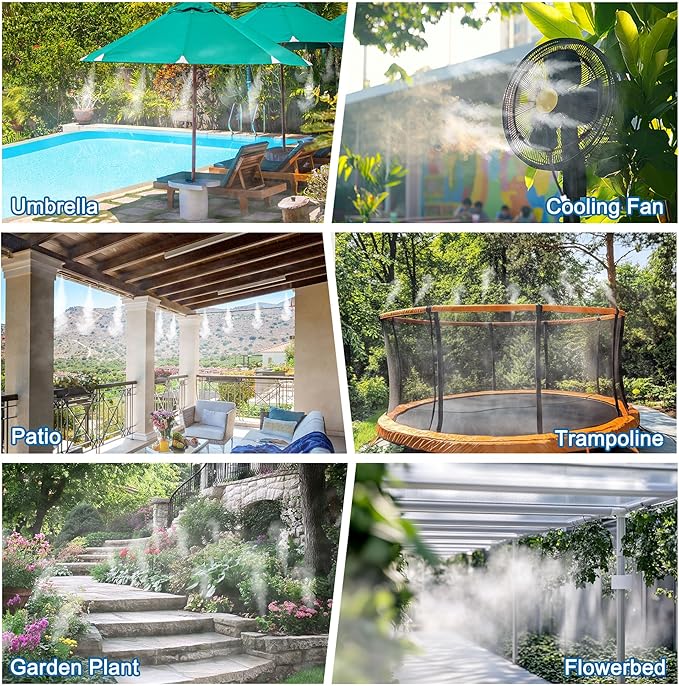 Mornajina Automatic Drip Irrigation Kits Garden Irrigation System, Includes 50FT 5/16 inch Irrigation Tubing Hose & 15Pcs 360° Bending Dropper Atomizing Mist Nozzles Tee for Garden Watering System