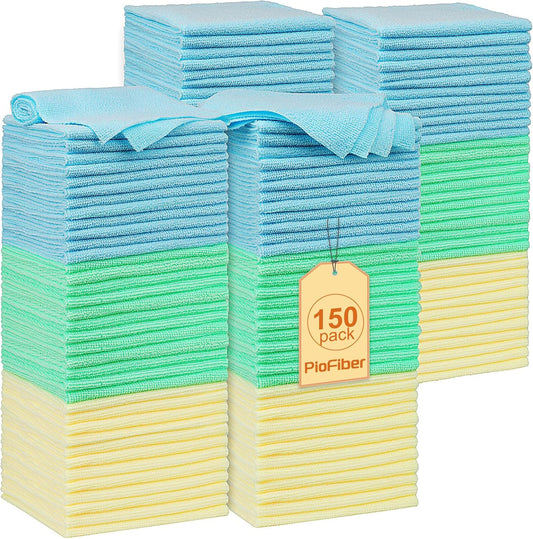 Shop Towels – 150 Pack Edgeless Microfiber Cleaning Cloths, Reusable Lint-Free Towels for Garage, Car Detailing, Kitchen & Glass – Ultra Absorbent Quick Dry Rags, 12"x12"