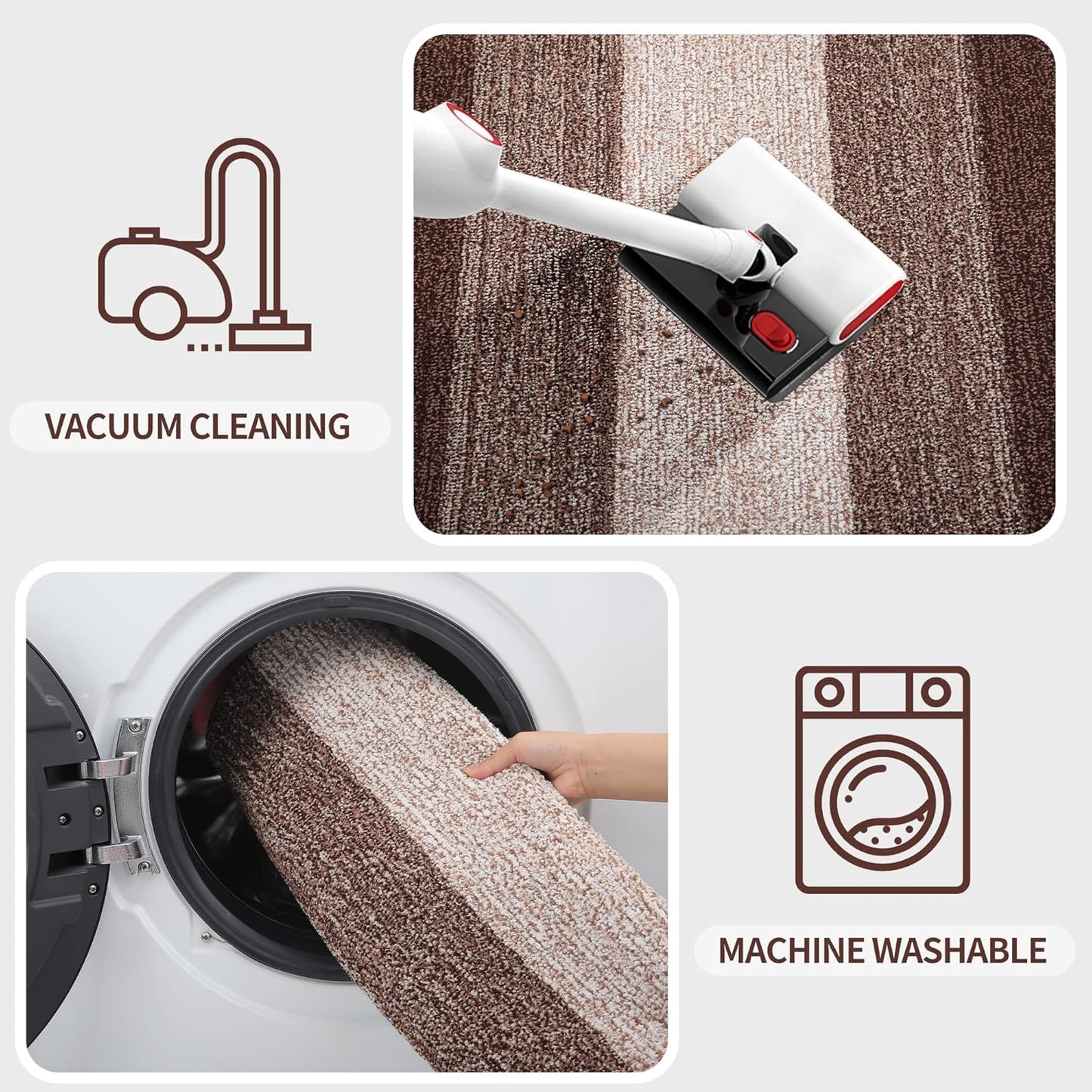 Kitinjoy Indoor Outdoor Door Mat, 47x20 Non-Slip Absorbent Dirt Trapper, Low-Profile Washable Inside Entrance Front Floor Mat, Sturdy Soft Entry Doormats for Entryway, Brown