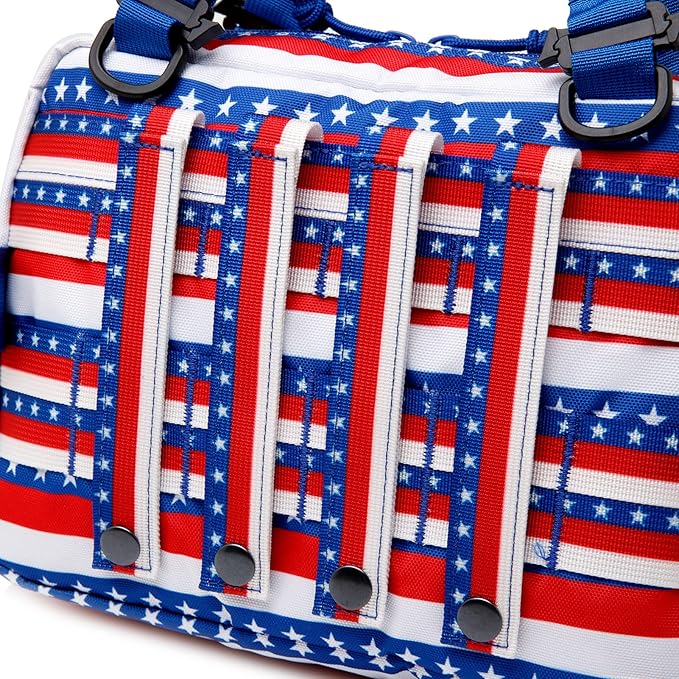 Tactical Molle Admin Pouch of Laser Cut Design,Medical EMT Organizer with Phone Pouch,EDC EMT Pack IFAK Tool Holder with US Patch (Large RedBlueStar-Without Accessories)