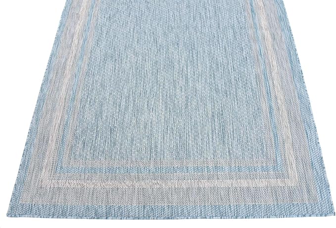 Unique Loom Outdoor Border Collection Area Rug - Soft Border (5' 1" x 8' Rectangle, Aquamarine/ Ivory)