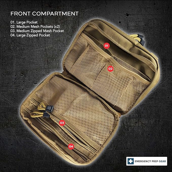 EPG Tactical EDC Organizer, Molle Utility Pouch - First Aid, Modular Survival Bag, Large Tan