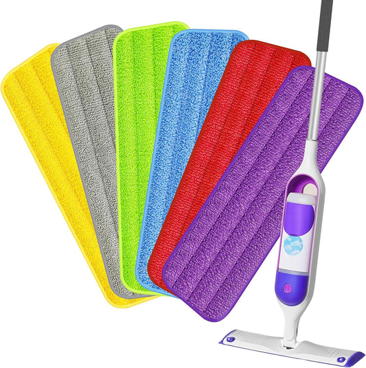 HOMTOYOU Reusable Mop Pads for Swiffer PowerMop: 6 Pack Microfiber Pad Refills for Multi-Surface Floor Cleaning - Machine Washable Replacement Sweeping Cloths for 13 ''-15 '' Spray Mop Colorful