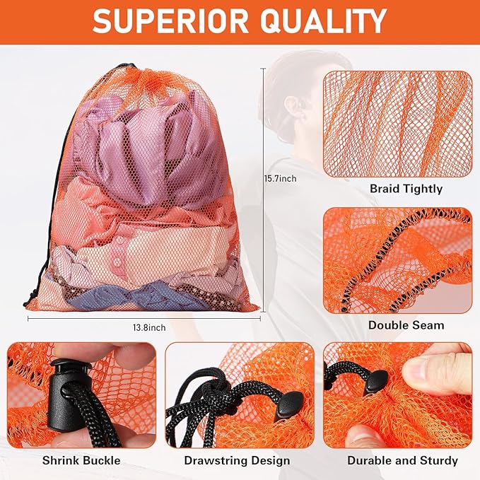 10/20/40/60/100PCS Mesh Drawstring Bag Durable Delicate Mesh Laundry Bag Multicolor Nylon Mesh Bag Small Mesh Gym Bag Travel Mesh Beach Bag Locking Closure Storage Bag For College, Gym, Yoga, Sport