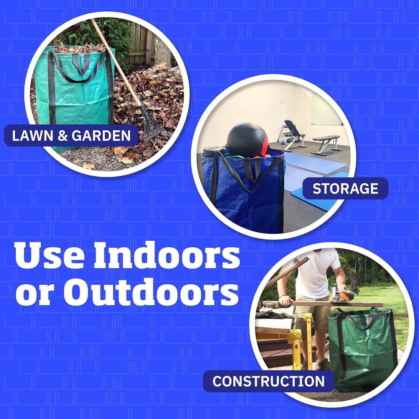 DURASACK Heavy Duty Home and Yard Bags 48-Gallon Reusable Self-Standing Lawn and Leaf Bags Garbage Can with Reinforced Handles, Red, 3 Pack