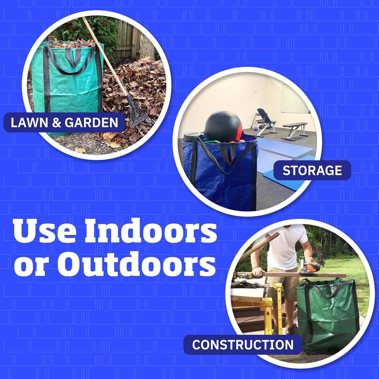 DURASACK Heavy Duty Home and Yard Bags 48-Gallon Reusable Self-Standing Lawn and Leaf Bags Garbage Can with Reinforced Handles, Gray, 3 Pack