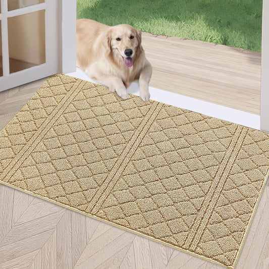 REFETONE Indoor Doormat, Front Back Door Mat 36"x59" Absorbent Rubber Backing Non Slip Door Mats, Low-Profile Resist Dirt Entrance Rugs, Machine Washable Door Rug Inside Floor Mat for Entryway, Beige