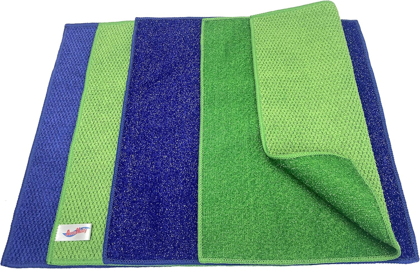 Microfiber Scrub Dish Cleaning Cloth, Non-Scratch, Reusable & Durable for Pan Pot Dish Cooktop Counter Kitchen Household, Machine Washable, 4-Pack, 11.5 x 11.5 inch, Blue & Green Color Assorted