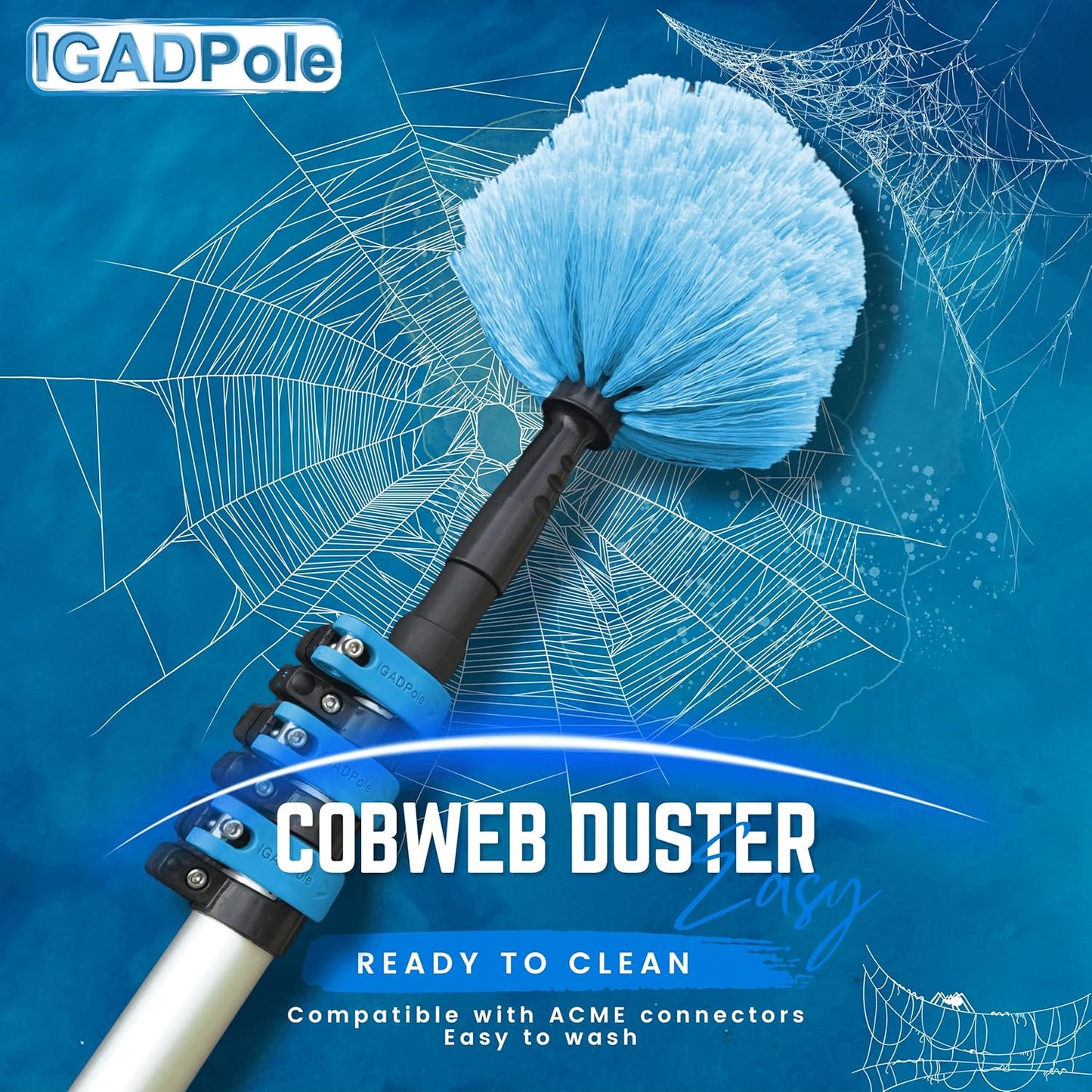 24ft IGADPole Washing Kit: Water-fed Brush, Cobweb Duster and 10” Squeegee and Soap Dispenser, with 6-Stage Telescoping Pole 5-24ft Pole