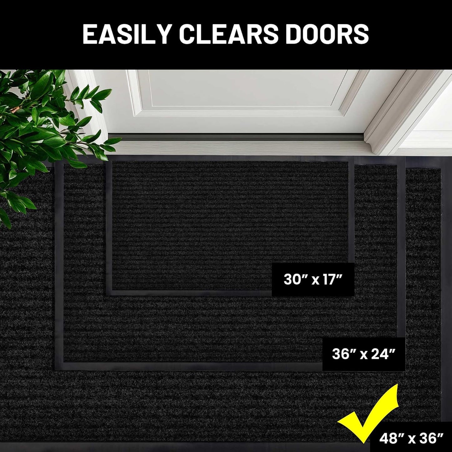 Sierra Concepts Front Door Mat X-Large Welcome Floor Mats - Entryway Indoor Outdoor Entrance Doormat, Patio, Porch, Muddy Dog Shoe, Inside Outside Low Profile 48x36in, 2-Pack Black