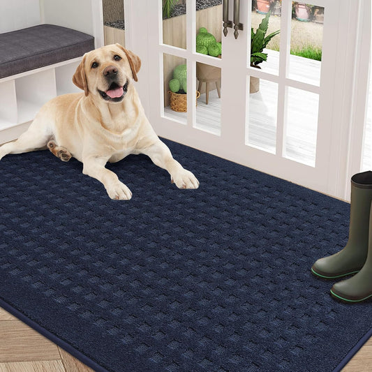 BEQHAUSE Waffle Door Mats Indoor 36"x60", Dog Mat for Muddy Paws Absorbent and Dirt Resist Floor Mats Non-Slip Washable Rugs for Entryway, Welcome Mat for Front Back Door, Muddy Wet Shoes, Navy Blue
