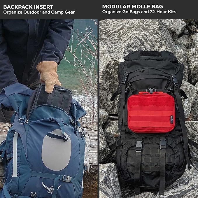 EPG Tactical EDC Pouch - Molle Utility Organizer, First Aid Black Backpack Organizer, Modular Survival Gear, Red