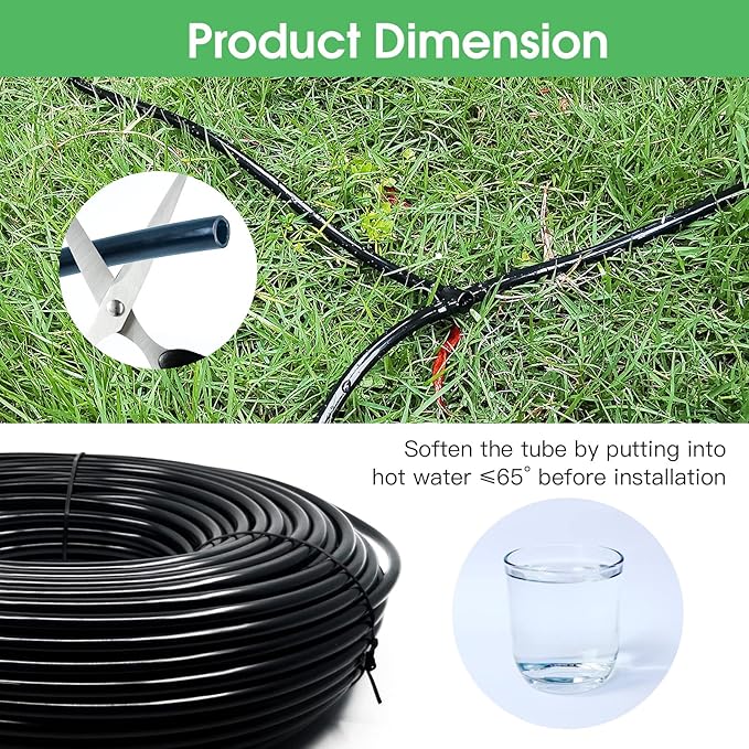 50FT 1/4 inch Drip Irrigation Tubing Distribution Hose Tube for Garden Irrigation System