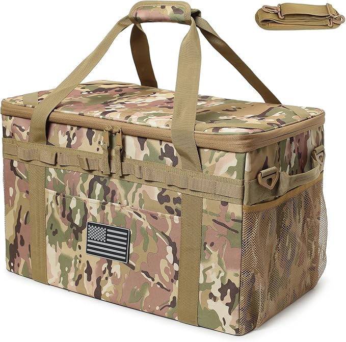 38L Tactical Camping Storage Bag with Axe Holder - Utility Tote Bag Camping Kitchen Organizer Trunk Organizer with Shoulder Strap (c)