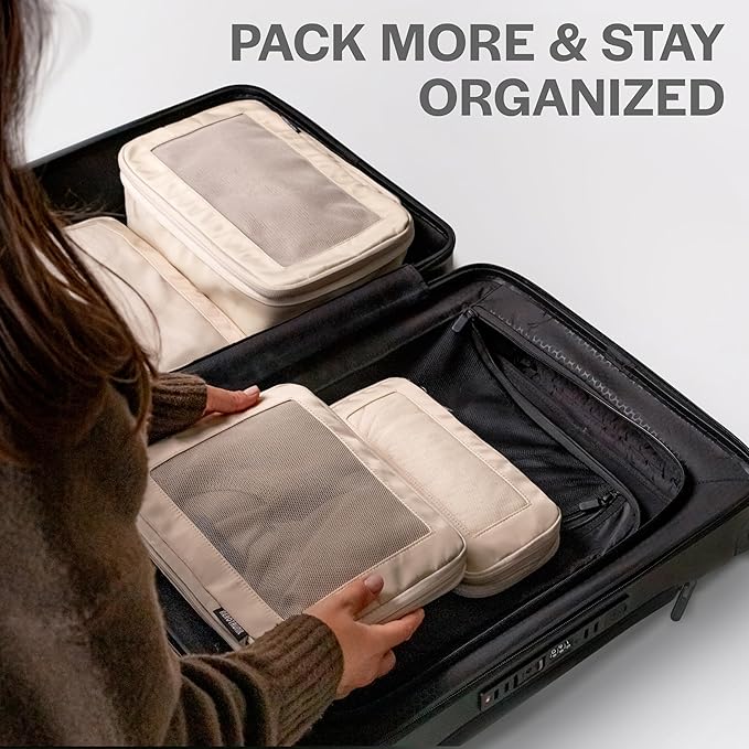 Compression Packing Cubes for Travel - Luggage Organizer Bags - Double Zipper Packing Cubes for Suitcases (4-Pack, Black)