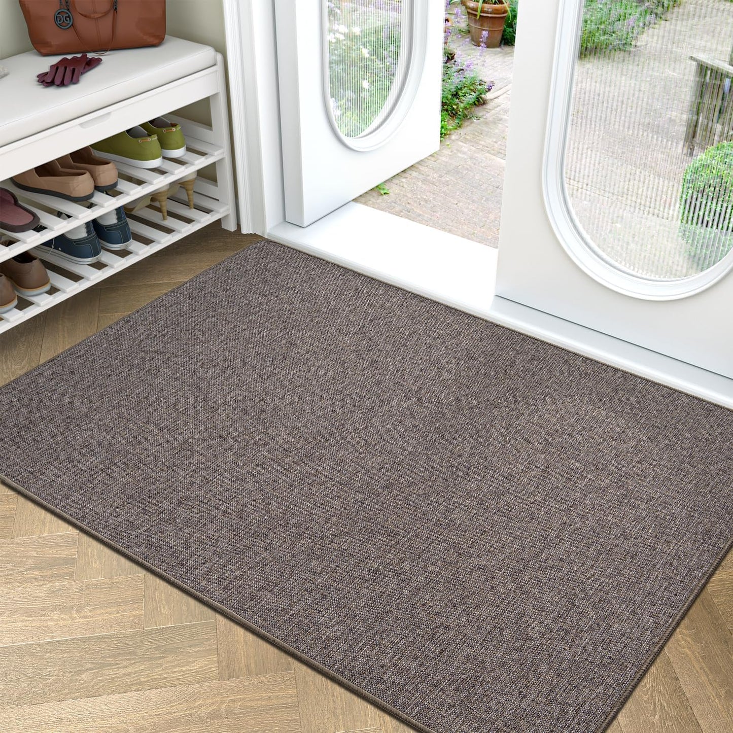 LUMI Ultra Thin Door Mat for Entryway,36"x59" Low Profile Non Slip Rubber Backing Indoor Doormat, Easy Clean Welcome Entrance Mat for Inside House, Patio, Brown