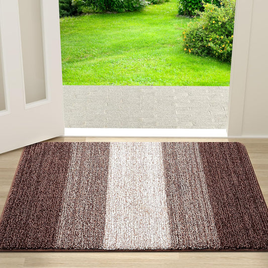 Kitinjoy Indoor Outdoor Door Mat, 30x17 Non-Slip Absorbent Dirt Trapper, Low-Profile Washable Inside Entrance Front Floor Mat, Sturdy Soft Entry Doormats for Entryway, Brown